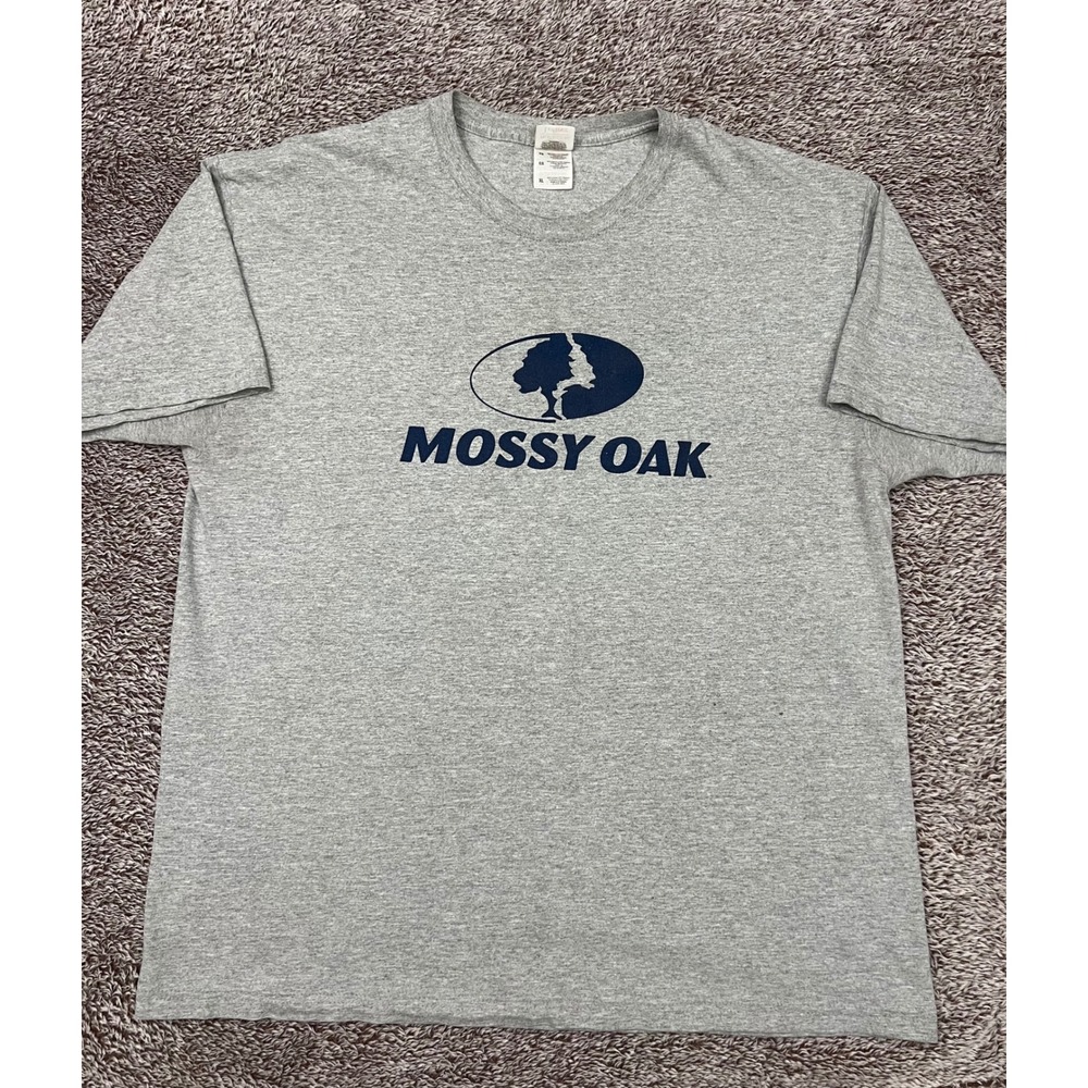 Mossy Oak Mens XL Gray Logo Graphic T Shirt Hunting Outdoor Cotton Tee